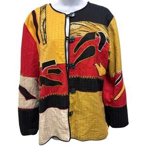 VTG Earth Sea & Sky Colorblock Embroidered Women's M Jacket Blazer Coat Patch